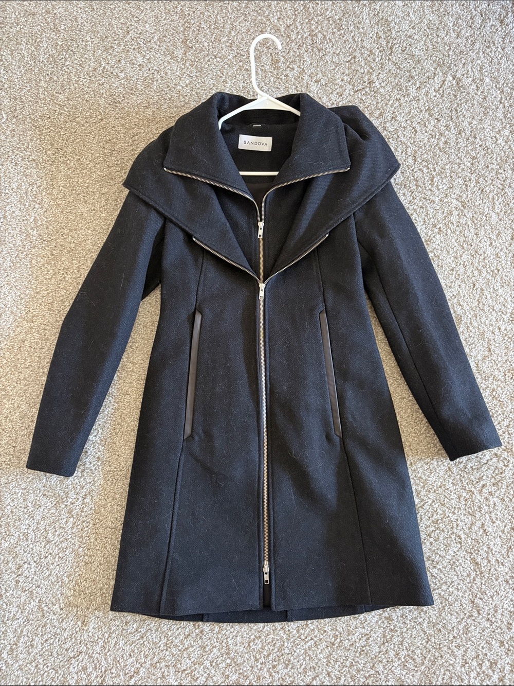 Women's Black Zip-Front Wool Coat